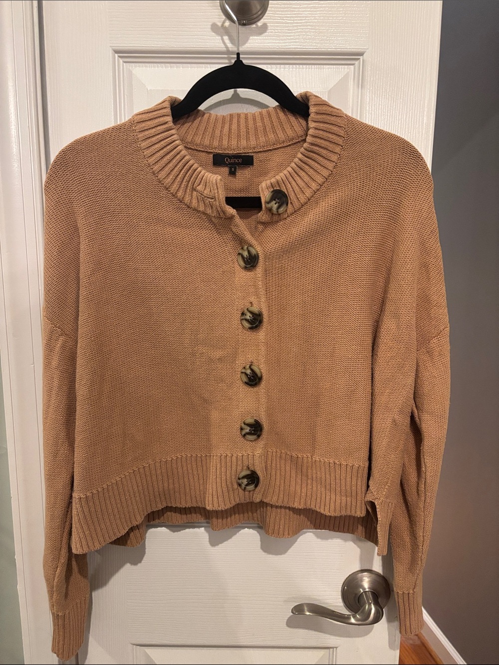 Quince Women’s Cropped Organic 100% Cotton Cardigan — Camel - Picture 2 of 4